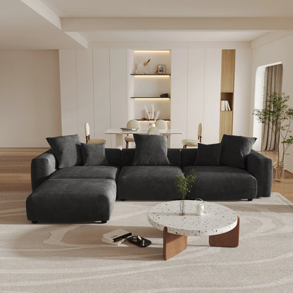 141" L-Shaped Corduroy Sectional Sofa with Ottoman | Oversized 3-Seater with Removable Covers