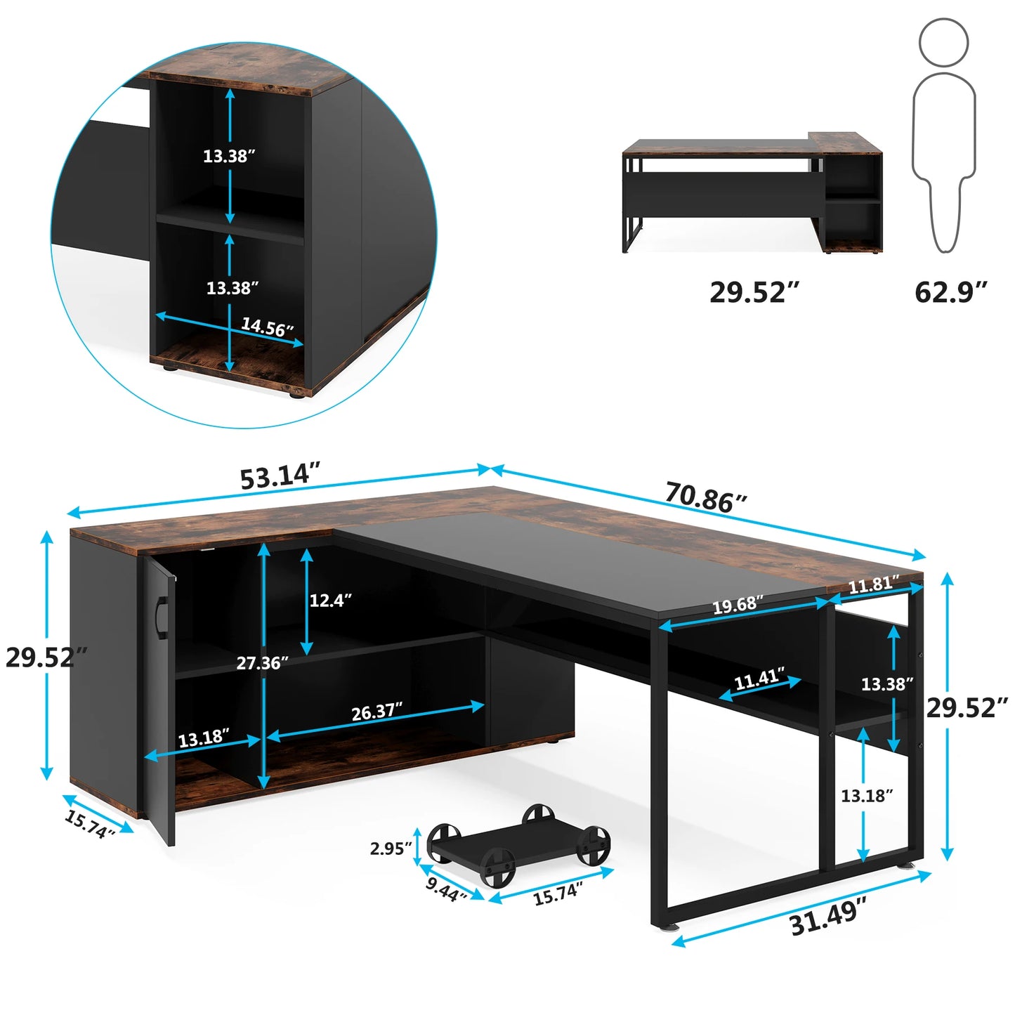Tribesigns 71" L-Shaped Executive Desk with Storage Cabinet & Shelves