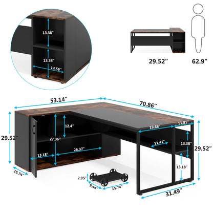 Tribesigns 71" L-Shaped Executive Desk with Storage Cabinet & Shelves