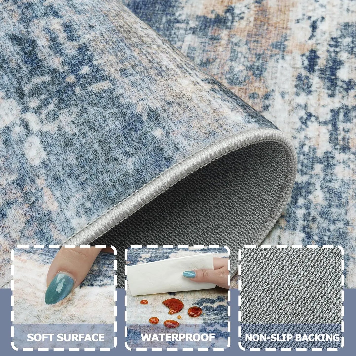 9x12 Abstract Area Rug – Machine Washable, Non-Slip & Stain Resistant