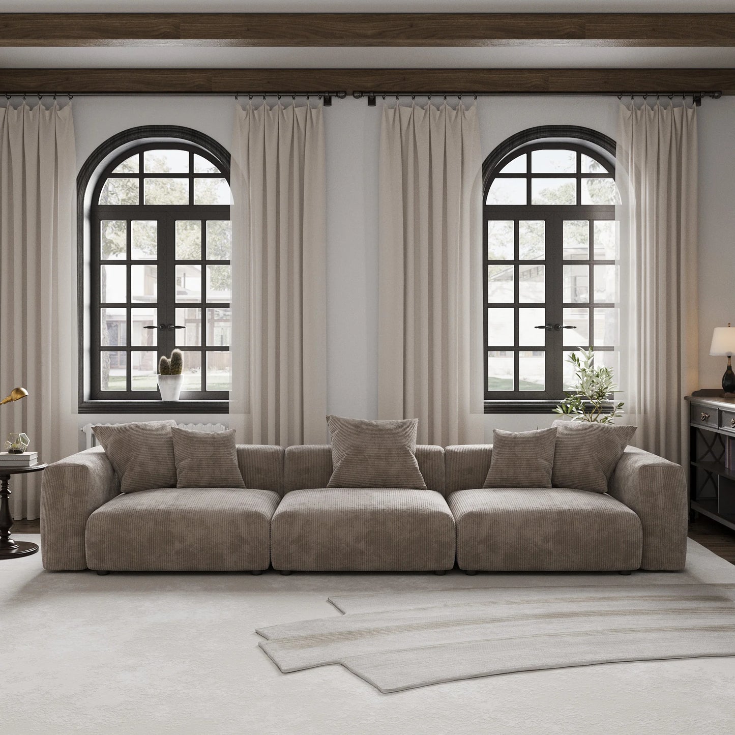 141" L-Shaped Corduroy Sectional Sofa with Ottoman | Oversized 3-Seater with Removable Covers