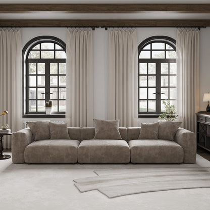 141" L-Shaped Corduroy Sectional Sofa with Ottoman | Oversized 3-Seater with Removable Covers
