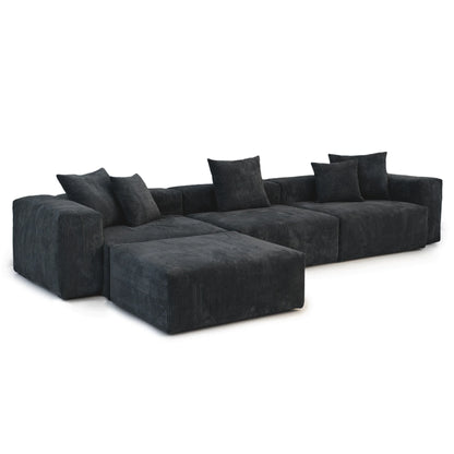 141" L-Shaped Corduroy Sectional Sofa with Ottoman | Oversized 3-Seater with Removable Covers