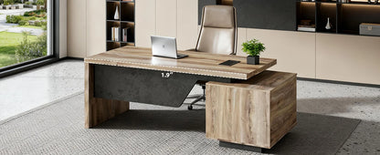 Extendable Executive Office Desk 63"–71" | L-Shape Computer Workstation with Reversible Storage Cabinet