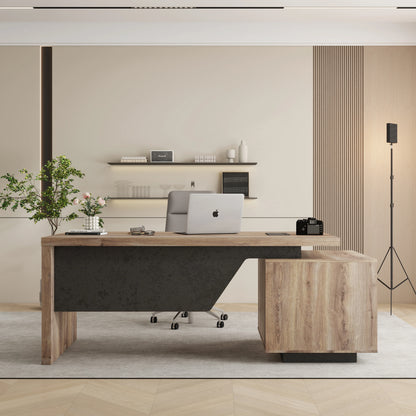 Extendable Executive Office Desk 63"–71" | L-Shape Computer Workstation with Reversible Storage Cabinet