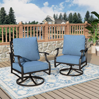 Outdoor Swivel Patio Chairs Set of 2 | High Back, Thick Cushions, Metal Frame