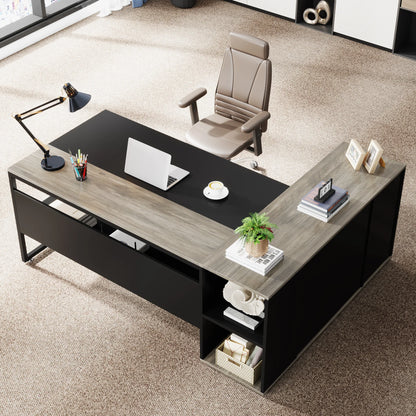 Tribesigns 71" L-Shaped Executive Desk with Storage Cabinet & Shelves