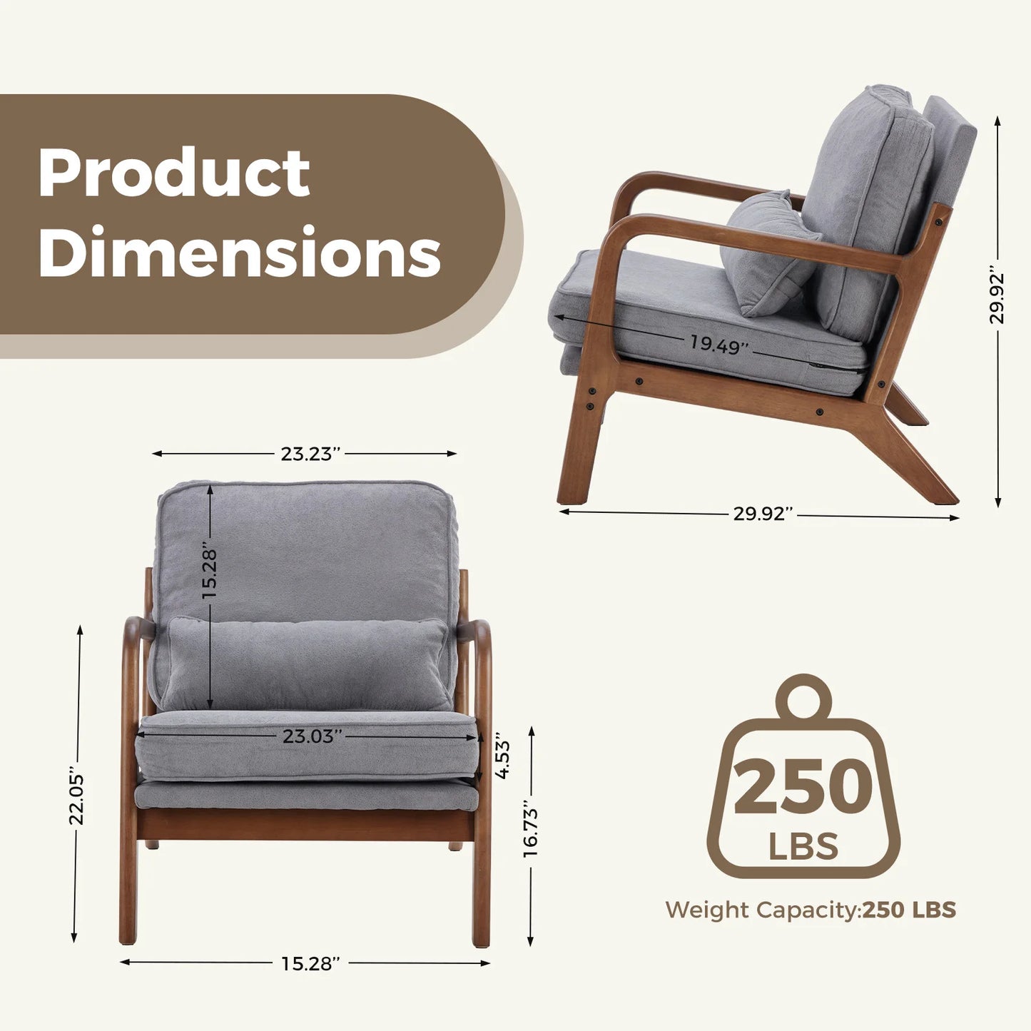 Mid-Century Modern Accent Chair | Fabric Armchair with Waist Cushion