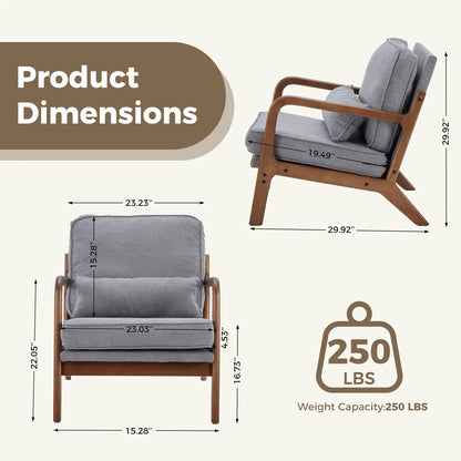 Mid-Century Modern Accent Chair | Fabric Armchair with Waist Cushion