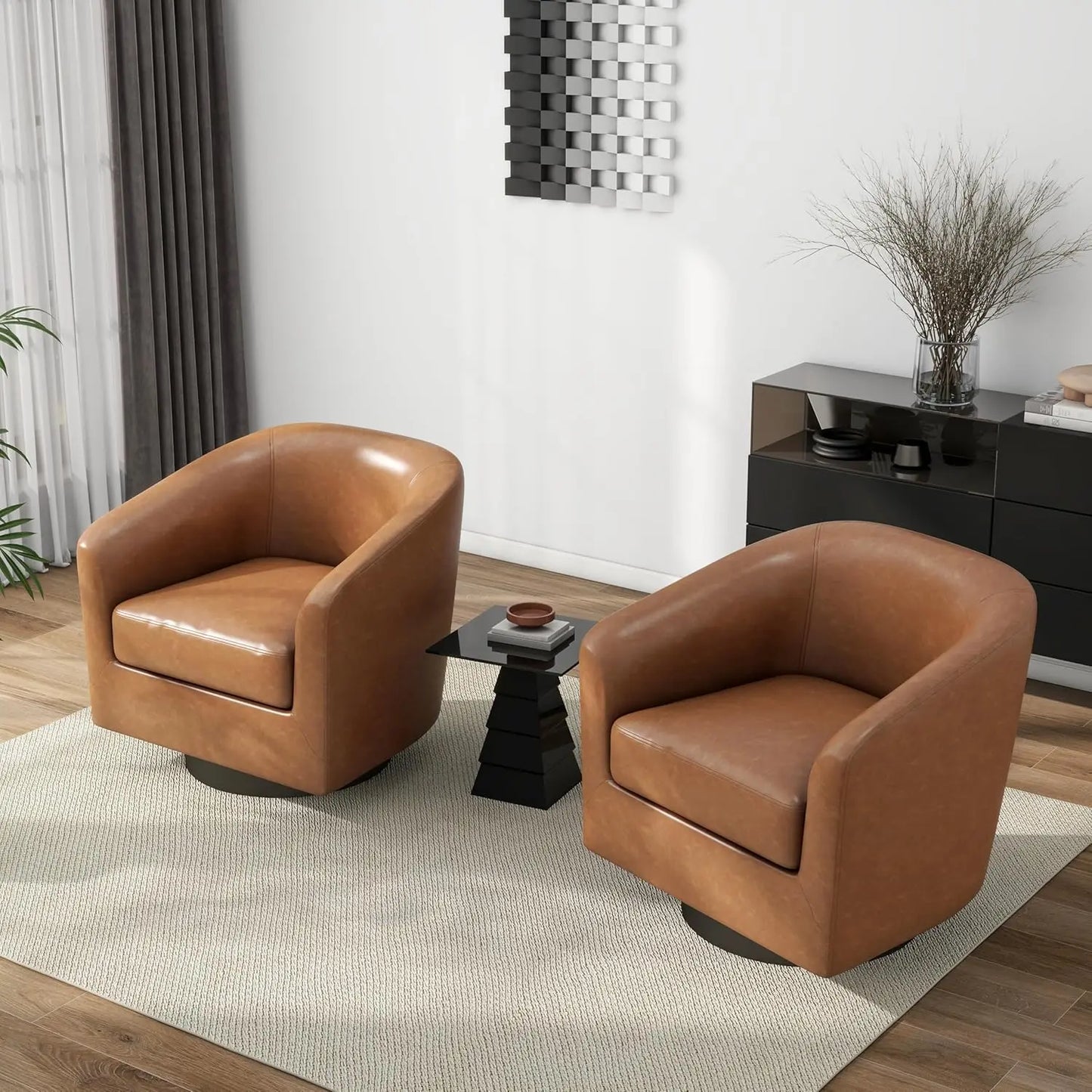 360° Swivel Barrel Chair Set of 2 | Upholstered Accent Armchair for Living Room & Bedroom