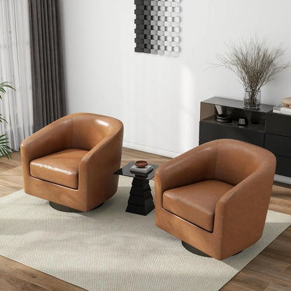 360° Swivel Barrel Chair Set of 2 | Upholstered Accent Armchair for Living Room & Bedroom