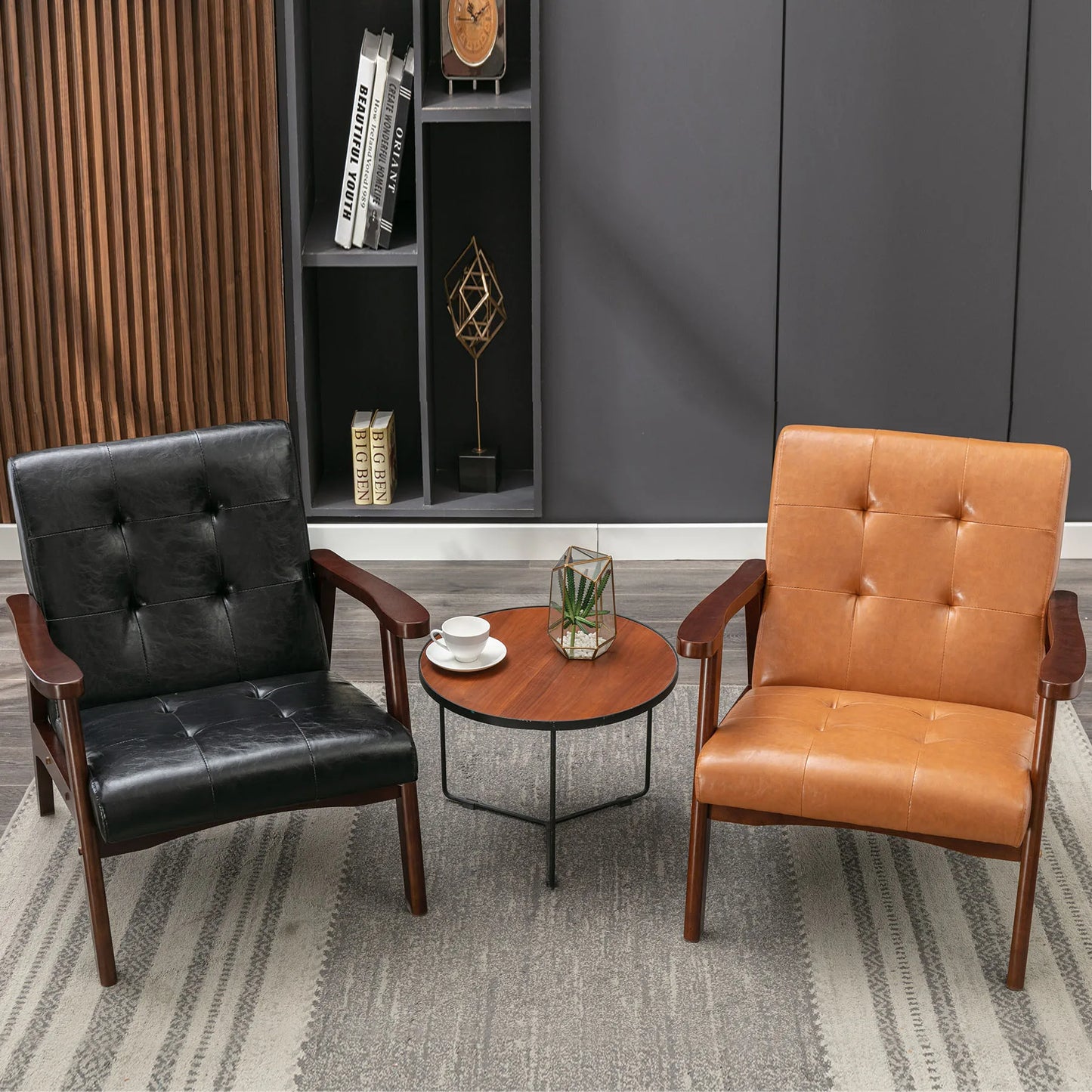 Mid-Century Modern Accent Chair | PU Leather Armchair for Living Room & Bedroom