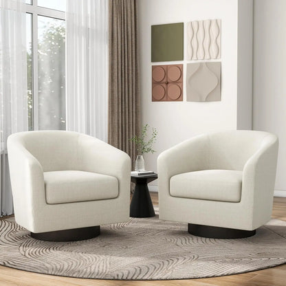 360° Swivel Barrel Chair Set of 2 | Upholstered Accent Armchair for Living Room & Bedroom