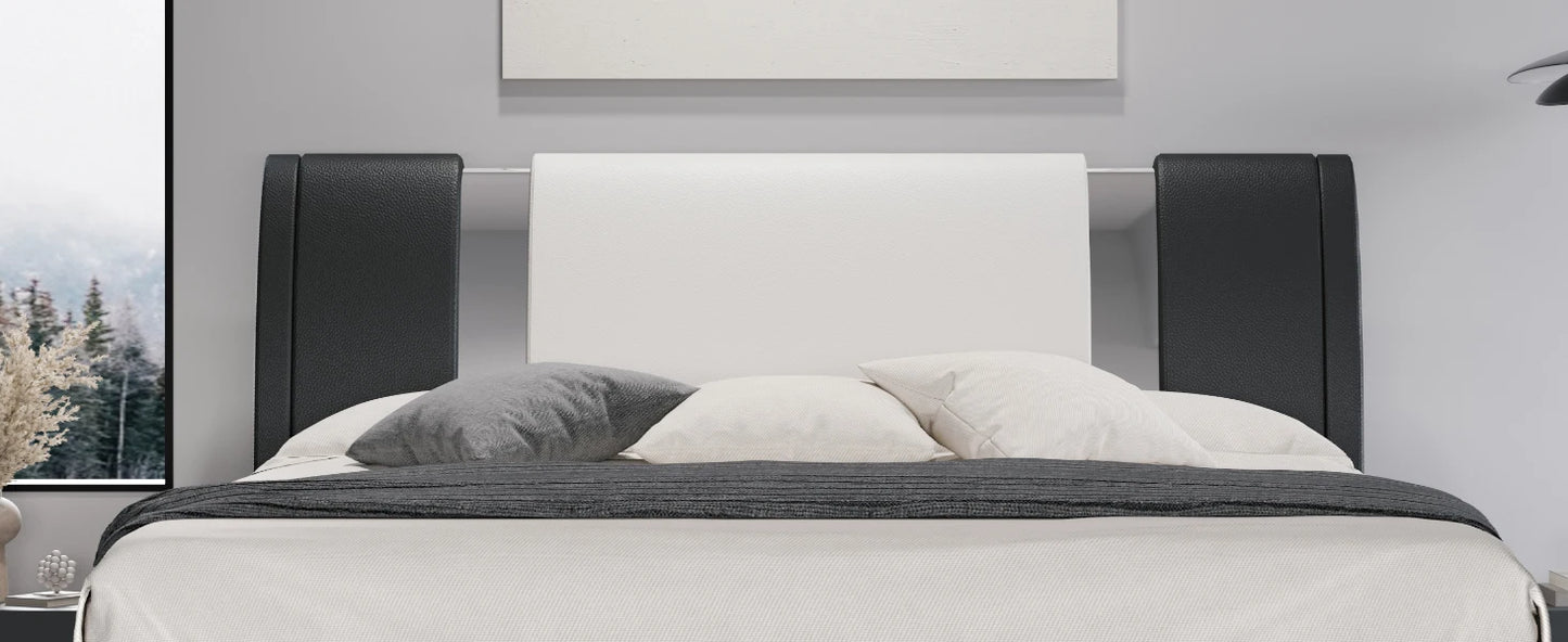 Modern Faux Leather Platform Bed Frame with Adjustable Headboard & Iron Décor – 800 LB Capacity | Queen King