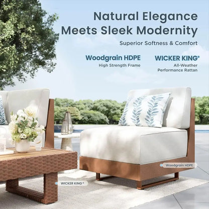 6-Piece Patio Furniture Set – L-Shape Outdoor Sectional with 8.7" Ultra-Thick Cushions, All-Weather Wicker & HDPE