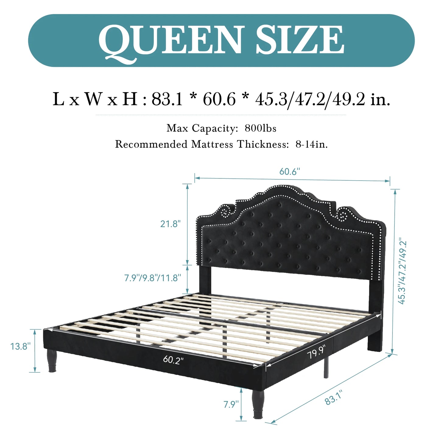 Velvet Platform Bed Frame with Adjustable Tiara Headboard – Diamond Tufted, Under-Bed Storage, No Box Spring Needed