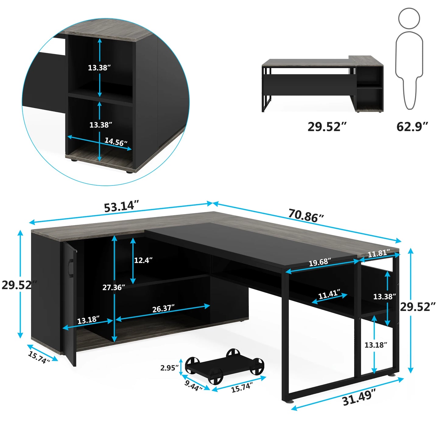 Tribesigns 71" L-Shaped Executive Desk with Storage Cabinet & Shelves