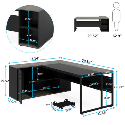 Tribesigns 71" L-Shaped Executive Desk with Storage Cabinet & Shelves