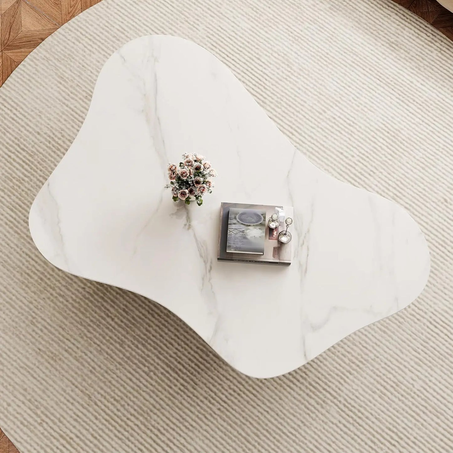 Butterfly Coffee Table | 41.7" Sintered Stone Top with Storage Drawer & Gold Frame