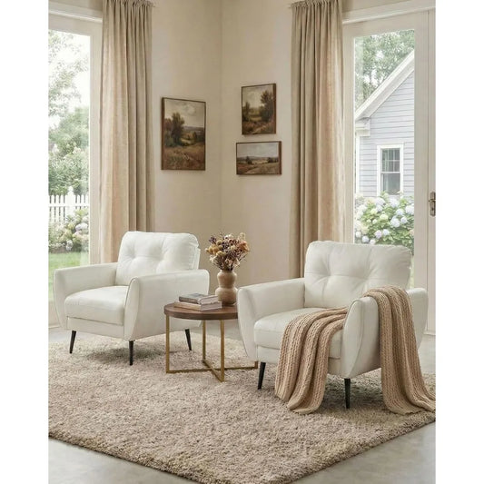 Mid-Century Tufted Accent Chair (Set of 2) | PU Leather Living Room Chair