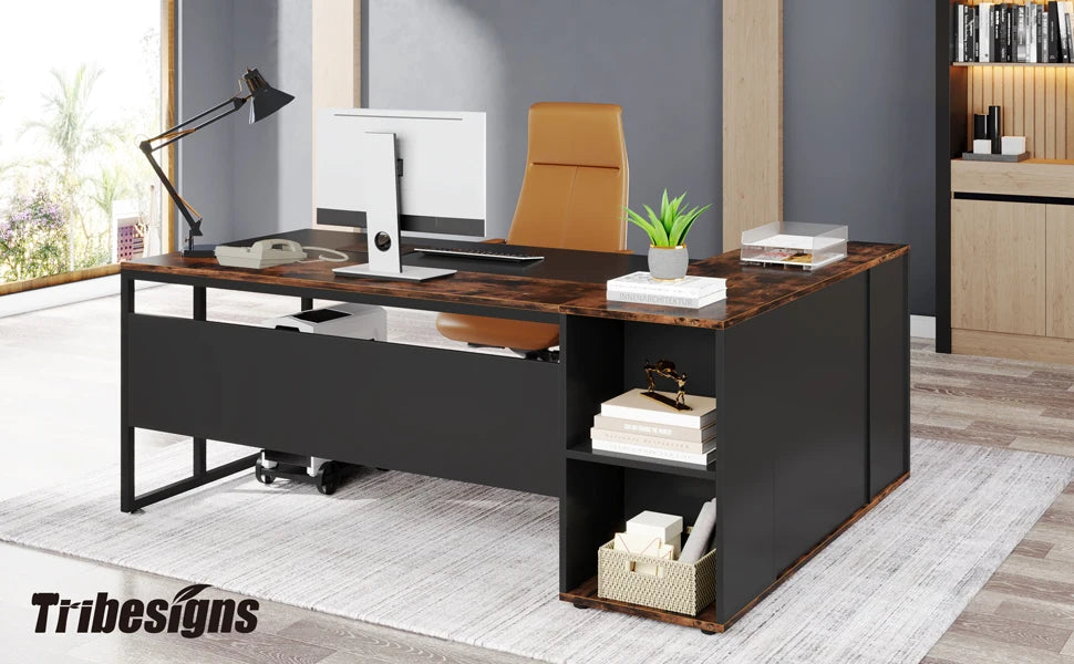 Tribesigns 71" L-Shaped Executive Desk with Storage Cabinet & Shelves