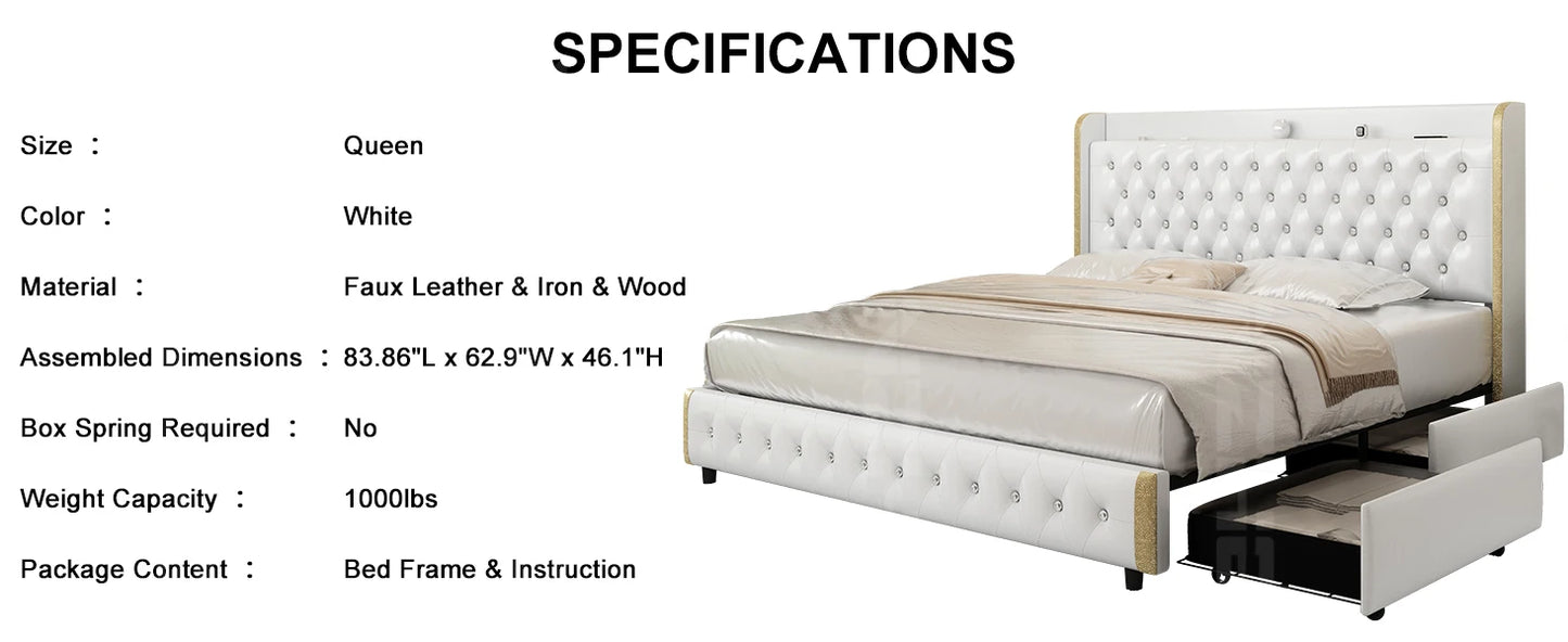 Velvet Wingback LED Bed Frame with Galaxy Projector, Bluetooth Speaker & 4 Storage Drawers – Full XL Queen King