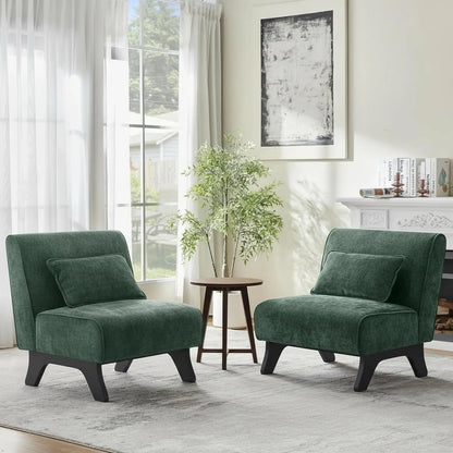Set of 2 Upholstered Armless Accent Chairs with Wooden Legs & Pillow