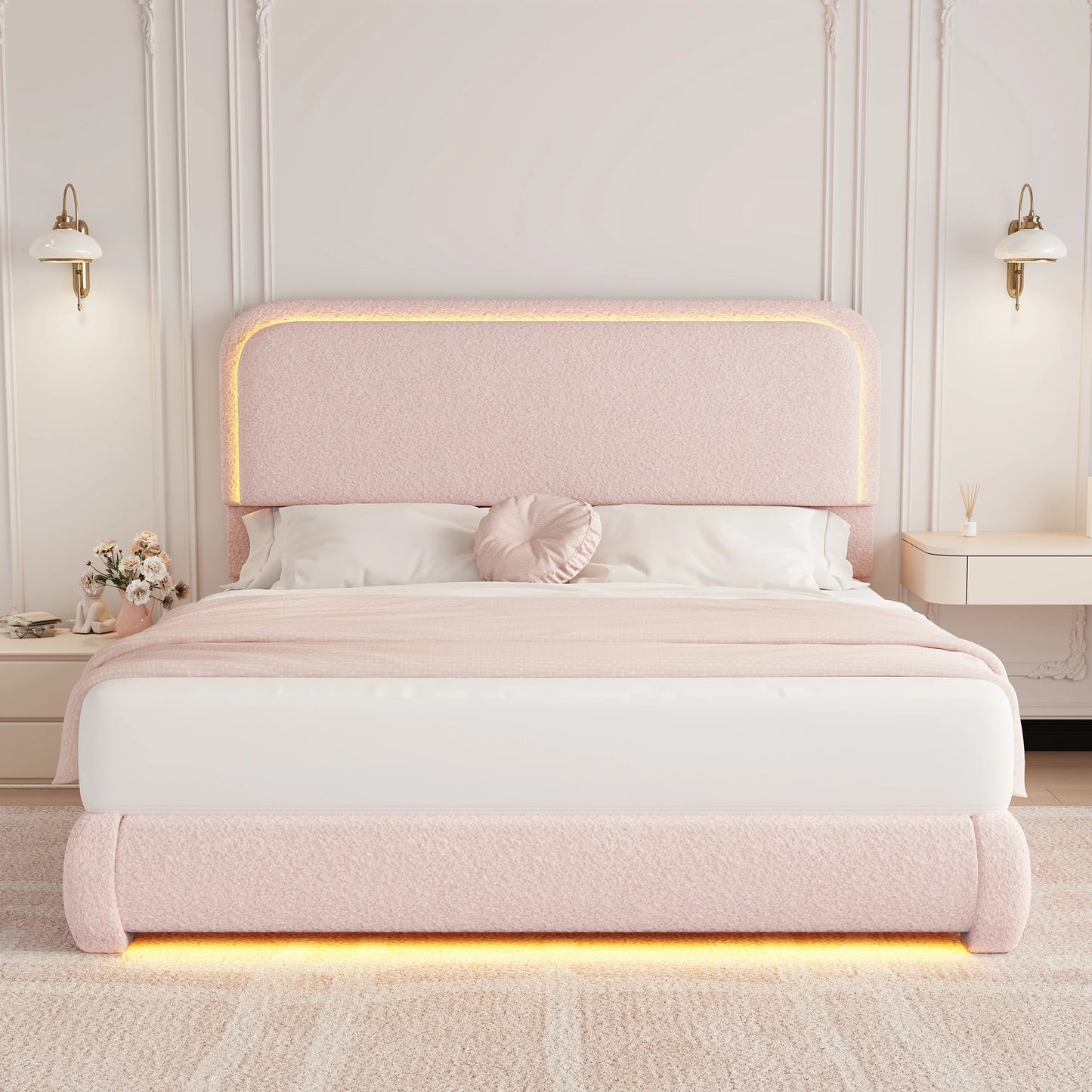 SIBEDS Teddy Velvet LED Bed Frame with Storage Drawers & 50" Headboard