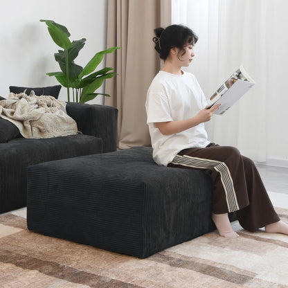 141" L-Shaped Corduroy Sectional Sofa with Ottoman | Oversized 3-Seater with Removable Covers