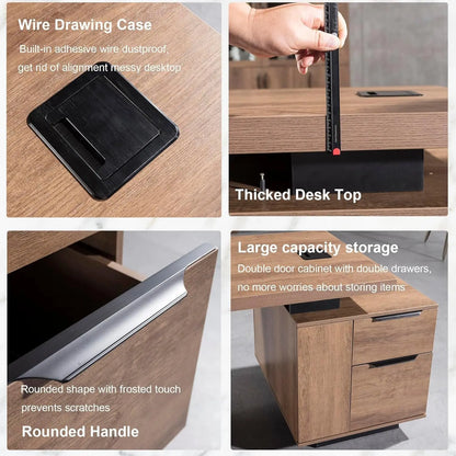 Extendable Executive Office Desk 63"–71" | L-Shape Computer Workstation with Reversible Storage Cabinet