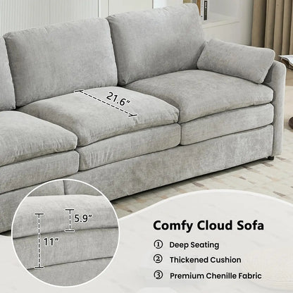 2-Piece Chenille Cloud Sofa Set | Oversized 3-Seater Couch & Loveseat with Double Plush Cushions