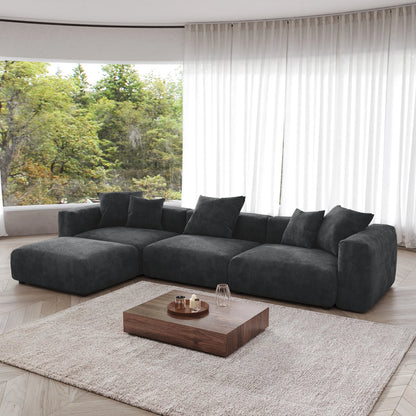 141" L-Shaped Corduroy Sectional Sofa with Ottoman | Oversized 3-Seater with Removable Covers