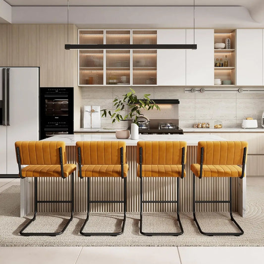 Mid-Century Modern Velvet Bar Stools Set of 4 – 24" Upholstered Counter Height Chairs