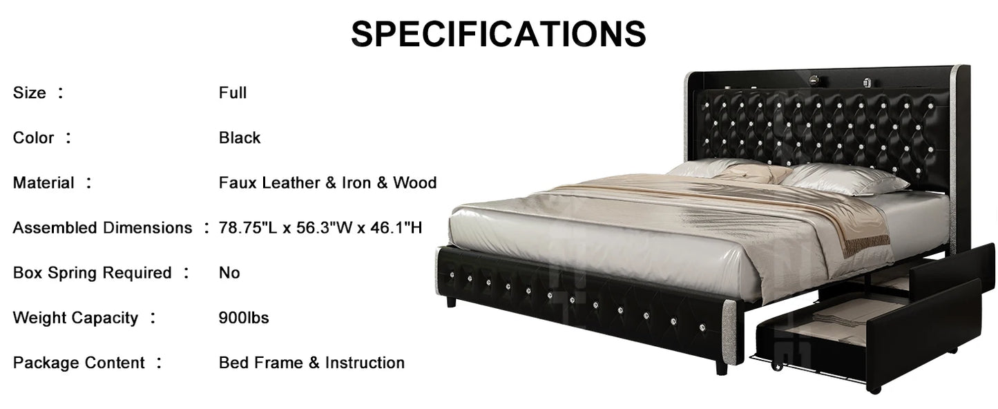 Velvet Wingback LED Bed Frame with Galaxy Projector, Bluetooth Speaker & 4 Storage Drawers – Full XL Queen King