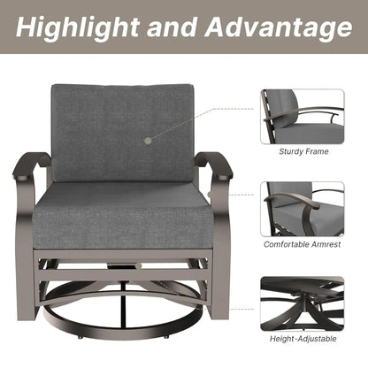 7-Piece Aluminum Patio Set with 50,000 BTU Fire Pit Table & Swivel Rocking Chairs