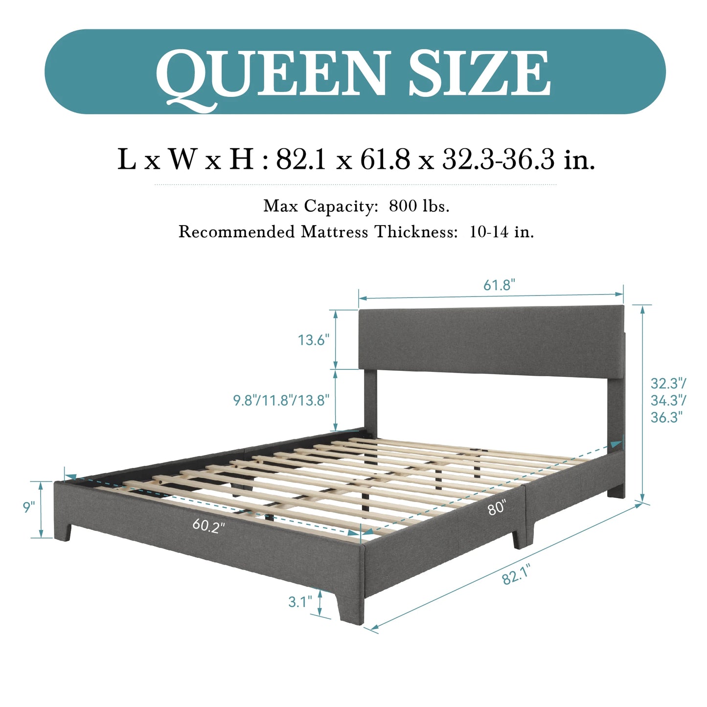 Upholstered Bed Frame with Adjustable Headboard – Soft Linen Fabric, Noise-Free, No Box Spring | Full Queen King