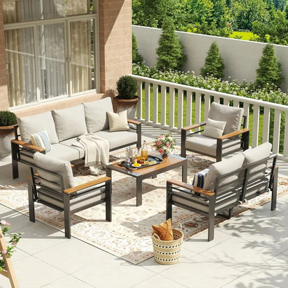 7-Seat Aluminum Patio Sectional Set – Oversized Outdoor Sofa with Thick Cushions & Coffee Table