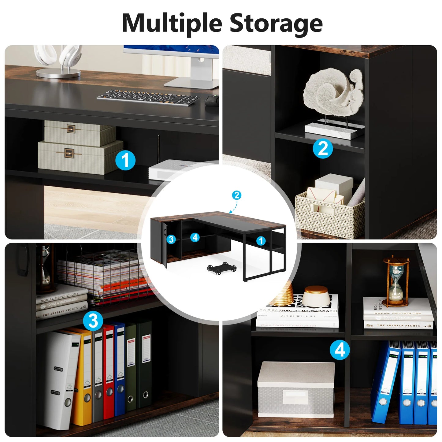Tribesigns 71" L-Shaped Executive Desk with Storage Cabinet & Shelves