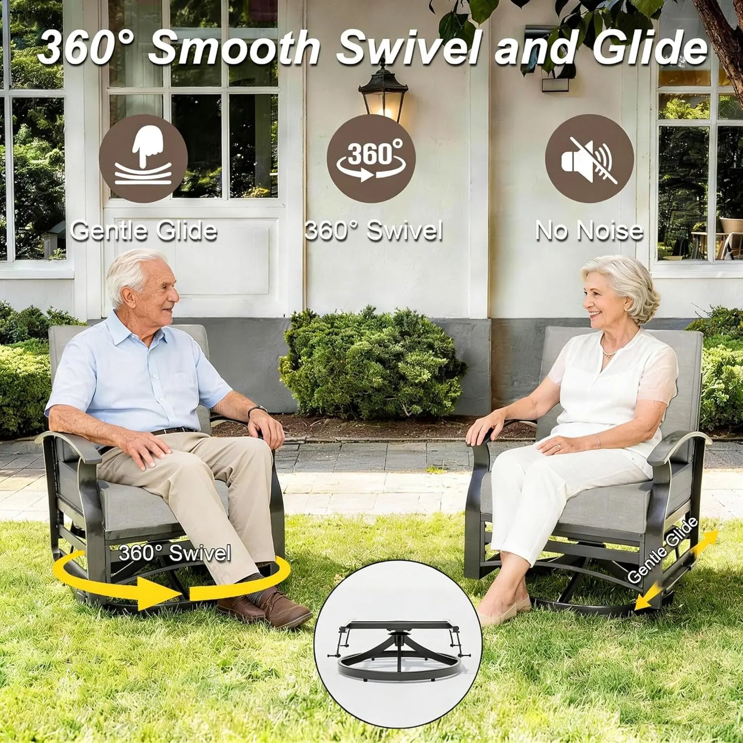 7-Piece Aluminum Patio Set with 50,000 BTU Fire Pit Table & Swivel Rocking Chairs