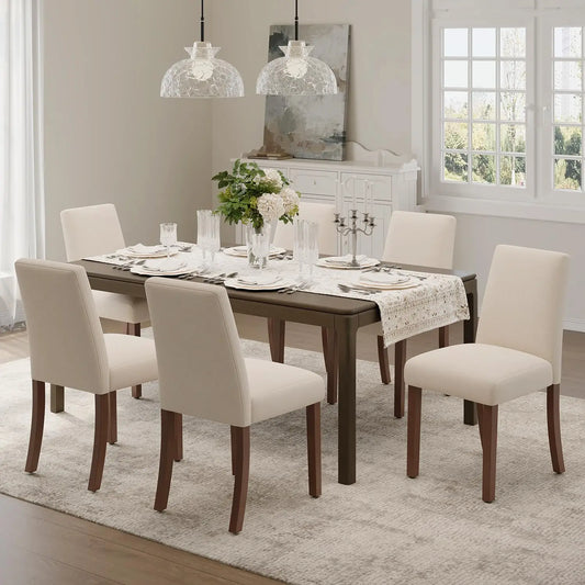Modern Upholstered Dining Chairs Set of 6 – Parsons Style with Solid Wood Legs