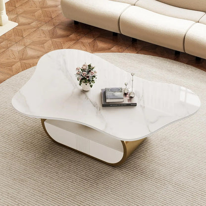 Butterfly Coffee Table | 41.7" Sintered Stone Top with Storage Drawer & Gold Frame