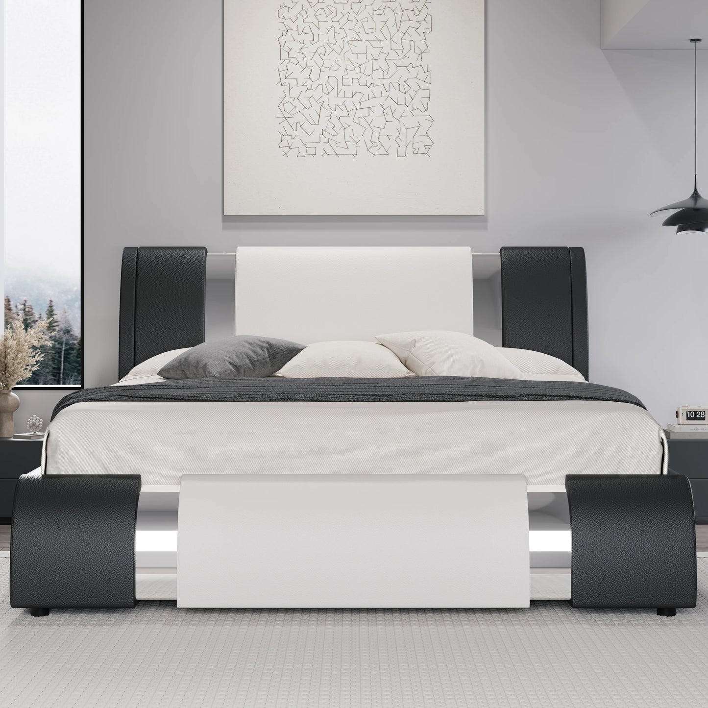 Modern Faux Leather Platform Bed Frame with Adjustable Headboard & Iron Décor – 800 LB Capacity | Queen King