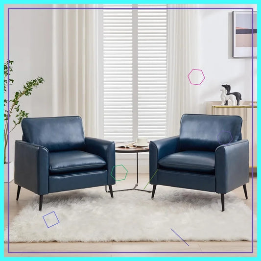 Mid-Century Faux Leather Accent Chairs – Set of 2 | Ergonomic Armchairs for Living Room & Office