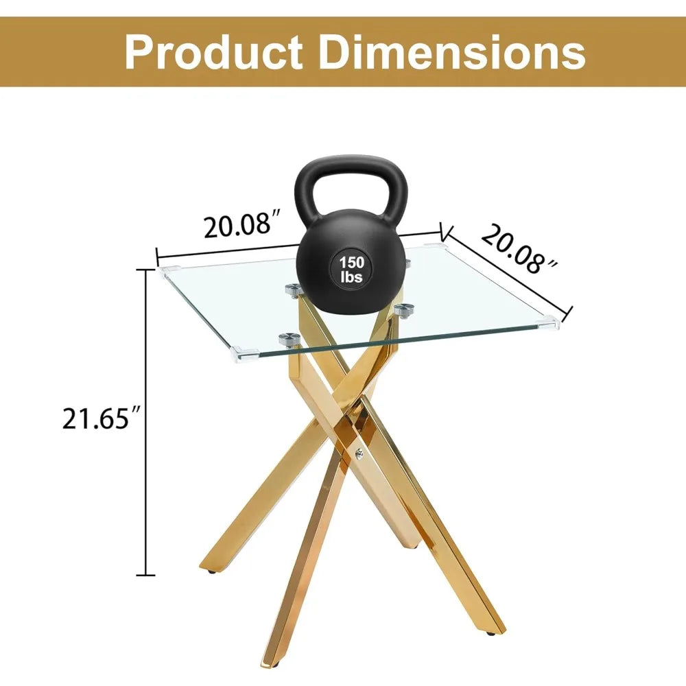3-Piece Coffee Table Set | Tempered Glass Top & Gold Geometric Metal Legs | Modern Living Room