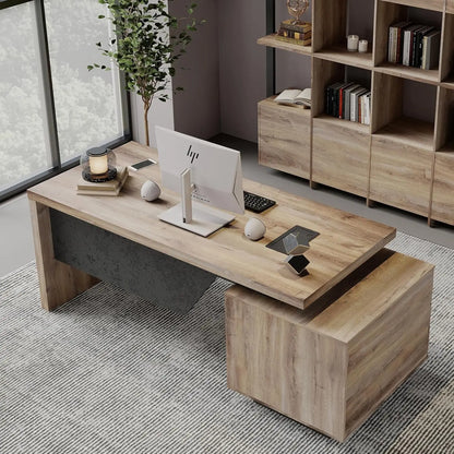 Extendable Executive Office Desk 63"–71" | L-Shape Computer Workstation with Reversible Storage Cabinet