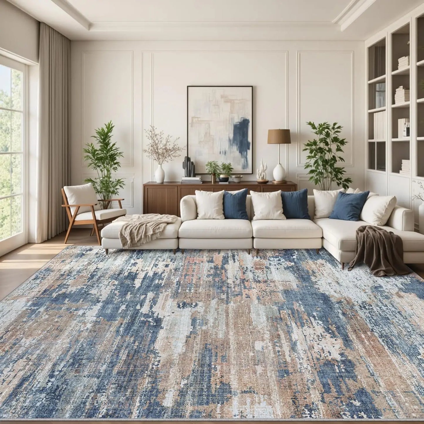 9x12 Abstract Area Rug – Machine Washable, Non-Slip & Stain Resistant