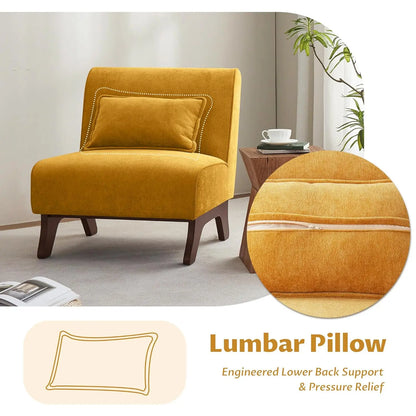 Set of 2 Upholstered Armless Accent Chairs with Wooden Legs & Pillow
