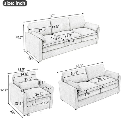 2-Piece Chenille Cloud Sofa Set | Oversized 3-Seater Couch & Loveseat with Double Plush Cushions