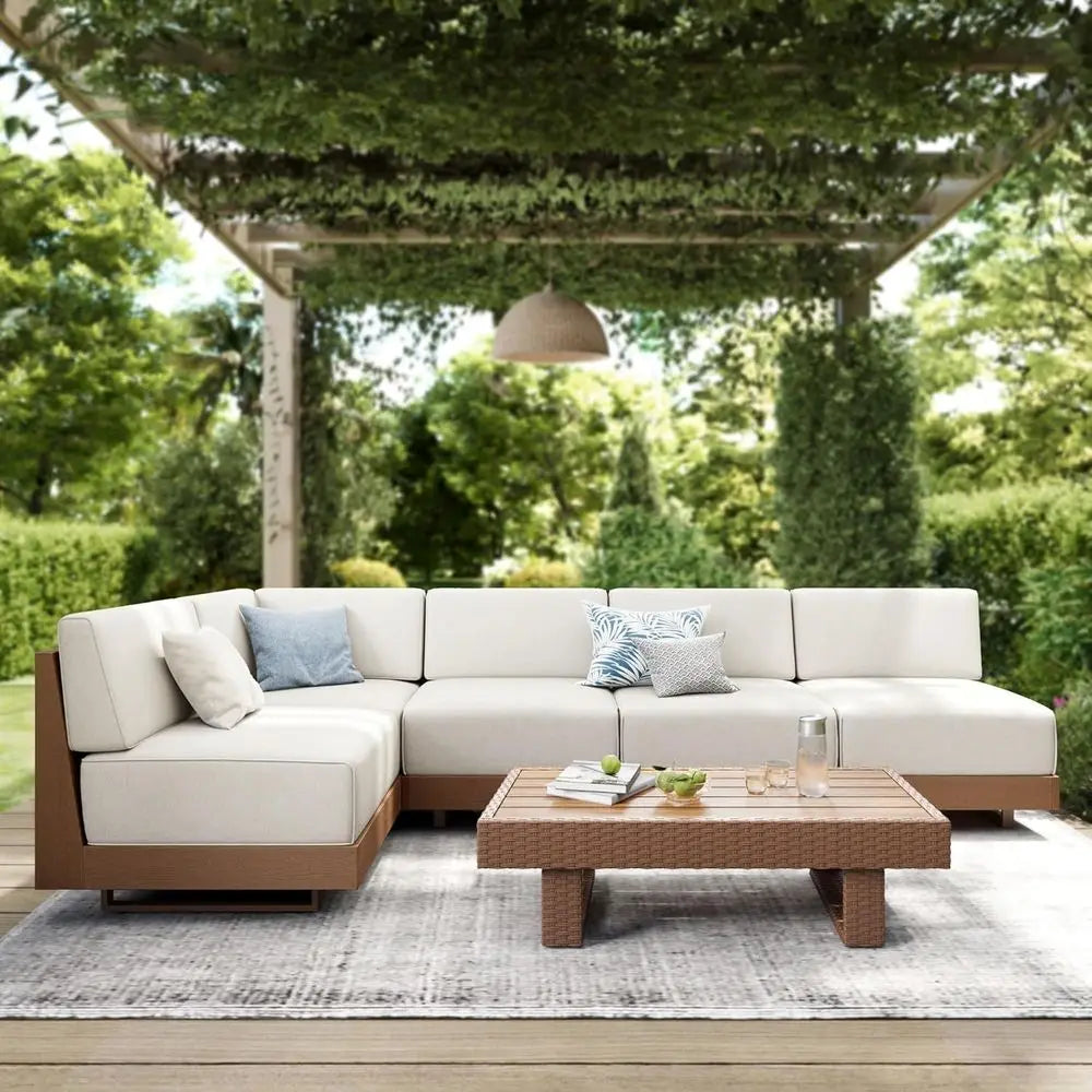 6-Piece Patio Furniture Set – L-Shape Outdoor Sectional with 8.7" Ultra-Thick Cushions, All-Weather Wicker & HDPE