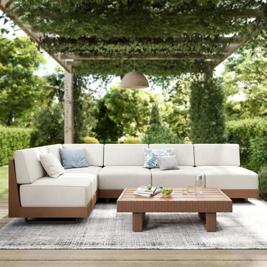 6-Piece Patio Furniture Set – L-Shape Outdoor Sectional with 8.7" Ultra-Thick Cushions, All-Weather Wicker & HDPE